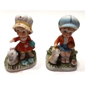 Vintage Home Interior HOMCO Boy with Cat and Girl with Dog 1430-V